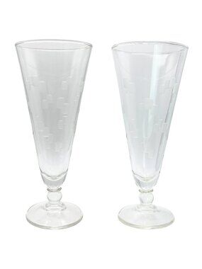 Vintage 60s Anchor Hocking Cubist Pilsner Glasses MCM Retro Barware Set of 2